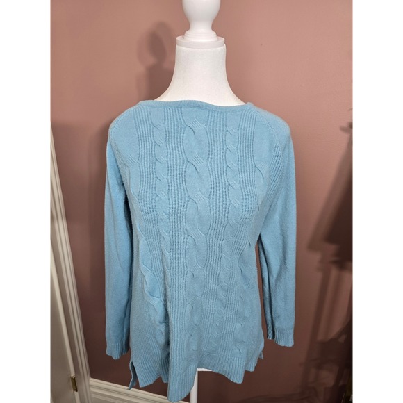 Cyrus Womens Light Blue Cable Knit Raglan Sleeve Crew Neck Sweater Size M - Picture 4 of 5